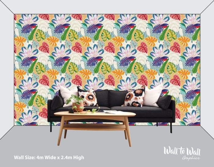 Bright and Abstract Tropical Leaves and Flowers Wallpaper Pattern - Image 2