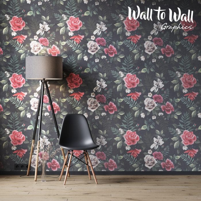 Dark Roses, Flowers and Leaves Elegant Floral Wallpaper Pattern