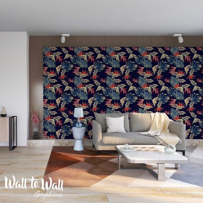Dark Flowers and Leaves Tropical Wallpaper Pattern