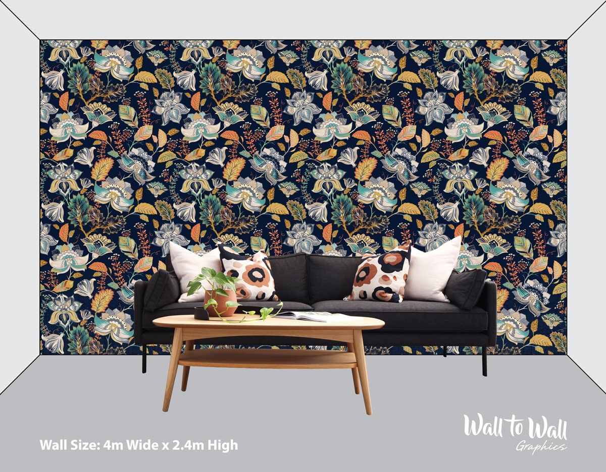 Dark Elegant Decorative Floral Wallpaper Pattern - Wall to Wall Graphics
