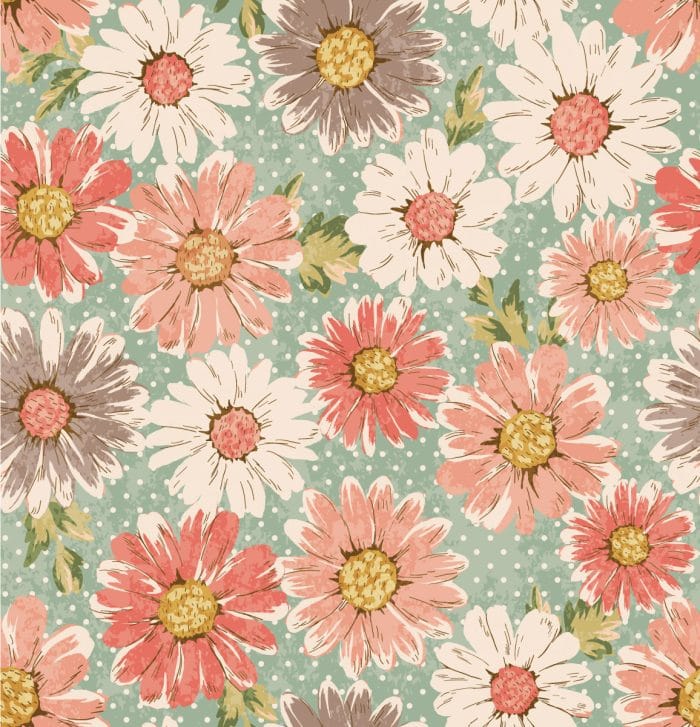Vintage Style Flowers and Dots Wallpaper Pattern