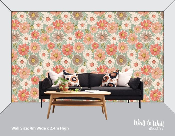 Vintage Style Flowers and Dots Wallpaper Pattern - Image 2