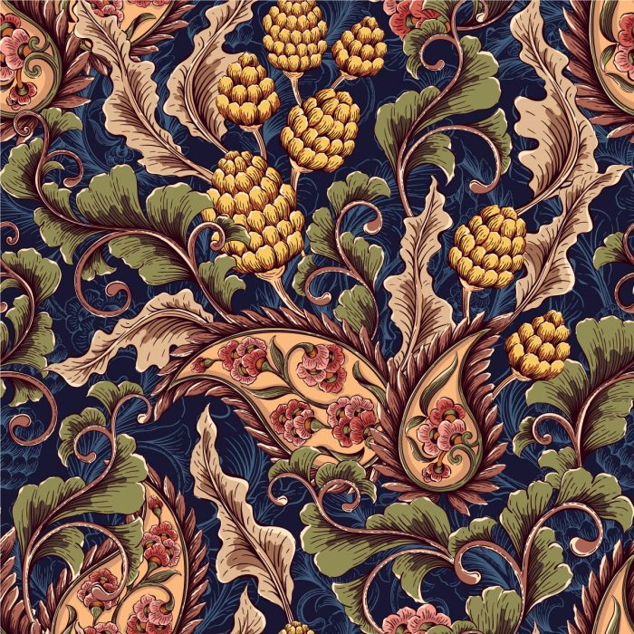 Vintage Stylized Floral Flowers and Leaves Wallpaper Pattern