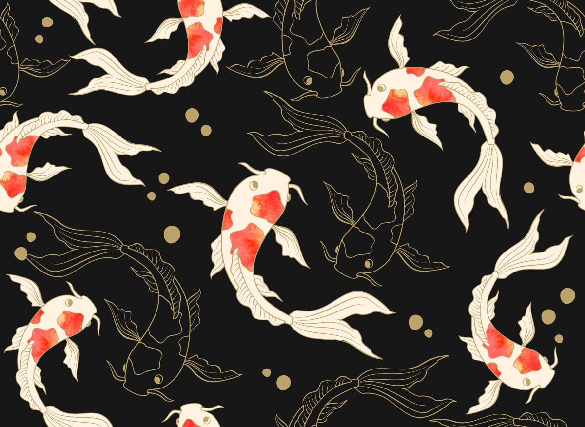 Japanese Stylised and Decorative Cute Koi Fish Wallpaper Pattern - Wall to  Wall Graphics